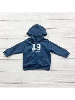 Champion Toddler Navy Blue Full Zip Hoodie Logo Number Graphic 12-18 Months